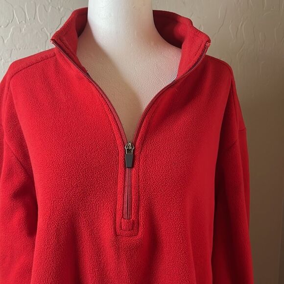 LANDS’ End red half zip long sleeve high neck shacket warm top Polartec large - Picture 2 of 12